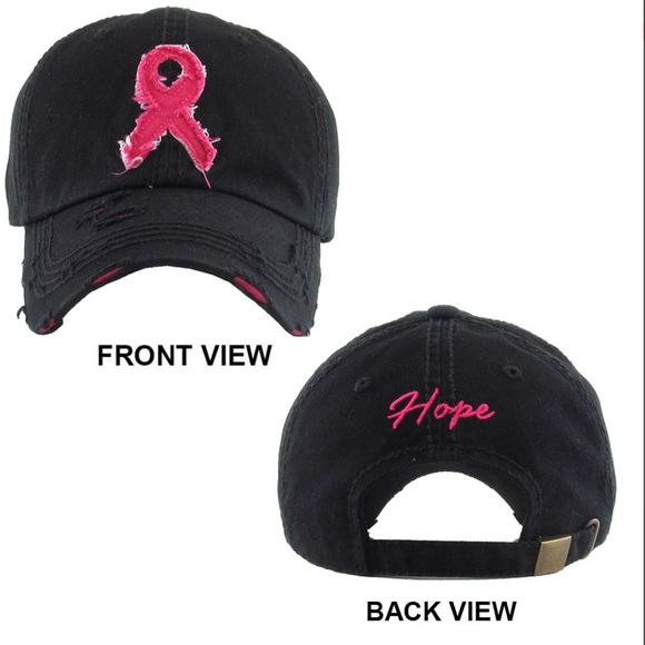 Distressed Denim Pink Ribbon Cancer Awareness Baseball Cap - Picture 3 of 3